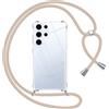 Pnakqil Cover per Samsung Galaxy S25 Ultra con Cordino, Trasparente Custodia con Laccio Tracolla Cellulare Girocollo Collana Protettiva per Samsung S25 Ultra 6.8 Pollic, Khaki