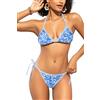SHEKINI Donna Titolare Triangolo Bikini Set Blocco Colorato Costumi Da Bagno String Brasiliano Due Pezzi Costumi Da Bagno, Stampa blu, M