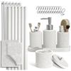 Clara Clark Set da bagno bianco - Set da bagno con tenda da doccia e tappeti, set di accessori da bagno 21 pezzi, set tenda da doccia con dispenser di sapone e portaspazzolino