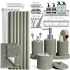 Clara Clark Set da bagno verde salvia - Set di 26 accessori rustici in poliresina con tenda da doccia, tappeti e portaoggetti angolare adesivo per doccia