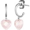 Engelsrufer ERE-HEART-RQ-CR - Orecchini a cerchio da donna in argento sterling con ciondolo a forma di cuore in quarzo rosa, misura unica, Argento sterling, Quarzo
