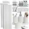 Clara Clark Set di accessori da bagno bianchi, set di accessori da bagno da 24 pezzi, set da bagno con tenda da doccia, angolo adesivo da appendere e dispenser di sapone