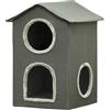 PawHut Casetta per Gatti a Due Livelli con Cuscini Lavabili 3 entrate, 42x46x59.5 cm, Grigio