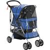 PawHut Passeggino per Cani Fino a 10 kg con Copertura Antipioggia, Carrello Pieghevole per Animali Domestici Carrello Carrozzina, 75x45x97 cm, Blu