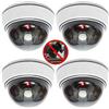 O&W Security Dummy - Set di 4 telecamere finte a cupola professionali con obiettivo e luce lampeggiante