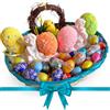NARAMAKI Regalo Pasqua 2025 - Cesto Vimini con 300G Ovetti di Cioccolato + 2x Statua Angelo Portacandela da 9cm + Uova Decorative di Polistirolo + Appendino Pasquale