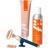 Fler Smooth Skin Set - Rasoio Donna con Supporto e 2 Lamette di Ricambio, Rasoi Unisex, Set con Mousse per la Depilazione e Crema Corpo Lenitiva, Lametta con Aloe Vera (Blu Midnight)