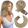Moresoo Extension Capelli Veri Biadesive #8/22/8 Balayage Castano Chiaro e Biondo 30cm 30g 20 Pezzi Nastro Adesivo Sottile Invisibile Capelli Naturali Remy Sfumati per Volume