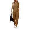 Totatuit Sportivo Donna Completo, Completi Sportivi Donna Due Pezzi, Tuta Donna Sportiva Estiva, T-Shirt & Pantaloni Casual, Elegante Tuta Donna Ginnastica per Jogging, Training,Cachi XXL
