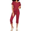 Totatuit Completo da Tuta da Donna Completo Sportivo Estivo da Donna Completo da Tuta in 2 Pezzi T-shirt a Maniche Corte e Pantaloni a 3/4 Vino Rosso M