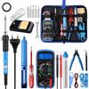 Ultralent Set di saldatori da 60 W con 5 punte intercambiabili, temperatura regolabile, multimetro digitale, supporto per saldatore, pompa dissaldante, borsa per attrezzi portatile