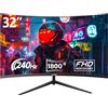 Gawfolk - Monitor da gaming da 32, 240Hz, schermo curvo per PC, Full HD 1080P, 1800R, senza cornice con FreeSync e Tecnologia Eye Care, supporta VESA