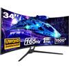 Gawfolk 34 Pollici Ultrawide Curved Gaming Monitor UWQHD 3440x1440 165hz con FreeSync e Eye Care Technologie, Supporta VESA 75 x 75 mm - Schermo di Computer Curvo per Gaming
