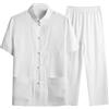 Generisch Due pezzi Uomo Cotone Top Estate Cinese Style Tuta Manica Corta Tai Chi Top e Pantaloni Comodo Tuta Casual Kung Fu Tradizionale Arti Marziali Abbigliamento Yoga Tuta, Bianco #1., XL