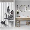 SDOTPMT Tenda da doccia con inchiostro asiatico, 90 x 180 cm, motivo: Foggy Mountain Boat d'oca selvaggia, tenda da bagno per esterni, paesaggio naturale, tenda da bagno con ganci