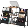 VEDECASA - Libreria con 3 ripiani per libri, tavolo laterale con scaffale a 3 livelli, porta dischi in vinile, porta dischi per soggiorno, con lettore vinile, per un massimo di 200 album