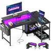 Coleshome Scrivania Gaming con LED e Prese, 120x80cm Scrivania Gaming Angolare Reversibile con Ripiani, Scrivania Angolare con Supporto per Monitor per Casa Ufficio, Nero