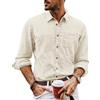 PJ PAUL JONES Camicia da uomo a maniche lunghe cotone linen Shirt Button Down Casual Shirt, bianco avorio, L