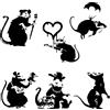 Broomsticker Banksy Serie di topi grandi 2, Set di 6 adesivi da parete, Black, 20cm x 20cm / 8 x 8 each rat