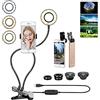 ChaoriMall Selfie Ring Light (Regalo: 4 in1 Kit Lenti per Cellulare Fisheye, Macro e Grandangolo) Supporto per Telefono 3 Colori e 10 Luminosità LED Lampada da Scrivania con Morsetto per Trucco