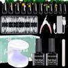 NINGESHOP Tip Unghie e Colla Gel Kit Unghie Finte con Colla, 600 Pezzi Punte per Unghie Finte Coffin con Gel per Colla 2 in 1,12 Taglie Kit Tip Unghie Ballerina, Manicure, Con Mini Lampada UV