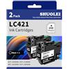 SHUOLEI LC421 LC-421 Cartucce compatibili con Brother LC421 LC421XL Cartucce d'inchiostro Multipack per DCP-J1050DW DCP-J1140DW MFC-J1010DW DCP-J1800DW (2-Pack, 2 Nero)