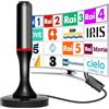 QGClearSO Antenna TV Interna Amplificata Potente,2025 Antenna Smart TV da Interno con cavo da 3m, Potente Base Magnetica, Ricezione a 360° Supporta 4K/1080p/VHF/UHF DVB-T/T2 Canali Gratuiti