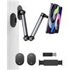 PUJUDODA Supporto Tablet Muro, Porta ipad da Cucina Regolabile in Alluminio, 2 Basi, Porta Cellulare Rimovibile per iPhone, mini, iPad, Smartphone, Tablet(4-12.9)