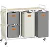 VASAGLE Cesto Portabiancheria 4 Scomparti, Porta Biancheria 150 L, Carrello per Biancheria con Piano, Sacchi, Tasche Laterali, 6 Etichette, Beige Naturale, Grigio Tortora e Bianco Crema BLH203G01