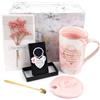 Dadabig Tazza da caffè per Regali di Donne, Regalo Donna Tazza con Coperchio Cucchiaio Portachiavi e Biglietto d'auguri, Ideale Regali di compleanno per Donne Mamma Amiche Colleghe (Rosa)