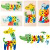 Vndnsy 4 pezzi puzzle in legno per bambini piccoli,puzzle in legno con animali per bambini (giraffa, coniglio, elefante, coccodrillo) per bambini di 2-4 anni, giocattoli educativi di colore e forma.