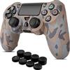 TNP Products TNP,Pro Controller Skin Grip,Cover protettiva in morbido gel di silicone e tappi antiscivolo per il pollice per Sony PlayStation 4 Controller Gamepad (mimetico marrone scuro)
