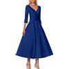 AMDOLE Madre della Sposa Abito A Line Madre della Sposa Abito da sposa Ospite Vintage Plus Size Elegante Scollo a V Lunghezza Tè Raso 1/2 Lunghezza Manica con Pieghe Cotone Maxi Abiti per le Donne,