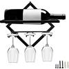 MERYSAN Portabottiglie da parete in metallo, portabottiglie, portabottiglie, portabottiglie per vino rosso da appendere a parete pieghevole con 3 portabicchieri (B1)