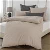 Soifox Biancheria da letto 135 x 200 cm, in cotone beige, set di biancheria da letto di alta qualità, super morbida, traspirante, senza sudorazione, in 100% cotone lavato, 1 copripiumino + 1 federa da