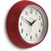 Jones Clocks® Ketchup Orologio a parete | Orologio retrò rotondo da diner | 25cm | Rosso | Ideale per cucina, soggiorno, ufficio o camera da letto | Numeri facili da leggere