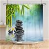 SDOTPMT 105x160cm Stazione termale Giapponese Tema Tenda doccia Verde Bambù Foglie Orchidea Basalto Pietre Tenda da bagno Zen Meditazione Tenda da vasca per Bagno con ganci