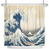 SDOTPMT 105x160cm Tenda da Doccia Giapponese Oceano Onde - Astratto Mare Onda Legno Barca - Ukiyo-e Tema Fuji Montagna per Bagno - Poliestere con Ganci