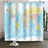 SDOTPMT 180x198cm Mondo Carta geografica Tenda da doccia Paesi e Città Geografia Educativo Tenda da bagno per bambini Blu Oceano Continenti Tenda da doccia Tessuto Impermeabile per Bagno con ganci