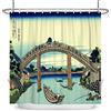 SDOTPMT 180x180cm Ukiyo-e Giapponese Annata Ponte Monte Fuji Tenda da Doccia Oriente Tradizionale Etnico Anime Kanagawa Naturale per Bagno Poliestere con Ganci