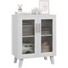 HOMCOM Credenza Moderna con 2 Ante Trasparenti, Mobile Multiuso a 2 Ripiani per Cucina e Soggiorno, 61x35x75cm, Bianco