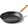 BK Force Padella Antiaderente Naturale Pre-Stagionata a Induzione 28 cm in Acciaio al Carbonio Nero, Comodo Manico in Legno, Durevole e Professionale, Senza PFAS, Nero