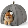 Bedsure Cuccia Gatti Grande Tana - 44 x 44 x 44 cm Casa per Gatti da Interno con Cuscino Sherpa Rimovibile e Giocattolo Appeso, Cuccia Lavabile, Grigio