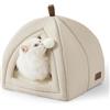 Bedsure Cuccia Gatti da Interno - 40 x 40 x 40 cm Casa per Gatti con Cuscino Sherpa Rimovibile e Giocattolo Appeso, Cuccia Lavabile, Bianco Sporco