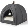 Bedsure Cuccia Gatti da Interno - 40 x 40 x 40 cm Casa per Gatti con Cuscino Sherpa Rimovibile e Giocattolo Appeso, Cuccia Lavabile, Grigio Scuro