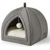 Bedsure Cuccia Tana Gatti - 40 x 40 x 40 cm Casa per Gatti da Interno con Cuscino Sherpa Rimovibile e Giocattolo Appeso, Cuccia Lavabile, Grigio
