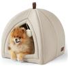Bedsure Cuccia Gatti Grande Tana - 44 x 44 x 44 cm Casa per Gatti da Interno con Cuscino Sherpa Rimovibile e Giocattolo Appeso, Cuccia Lavabile, Bianco Sporco