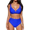 CUPSHE Bikini da donna, effetto avvolgente, con ferretto push up, mutande a vita alta, costume da bagno a 2 pezzi, moda mare, blu reale, XL