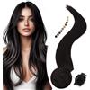 Elailite Extension Cheratina Capelli Veri 1 Grammo Nero Naturale, 25 Ciocche 100% Human Hair Indiani 40cm 25g #1B