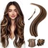 Elailite Extension Capelli Veri Cheratina 1 Grammo Marrone Cioccolato Balayage Biondo Scuro, 25 Ciocche 100% Human Hair Indiani 45cm 25g #4/27